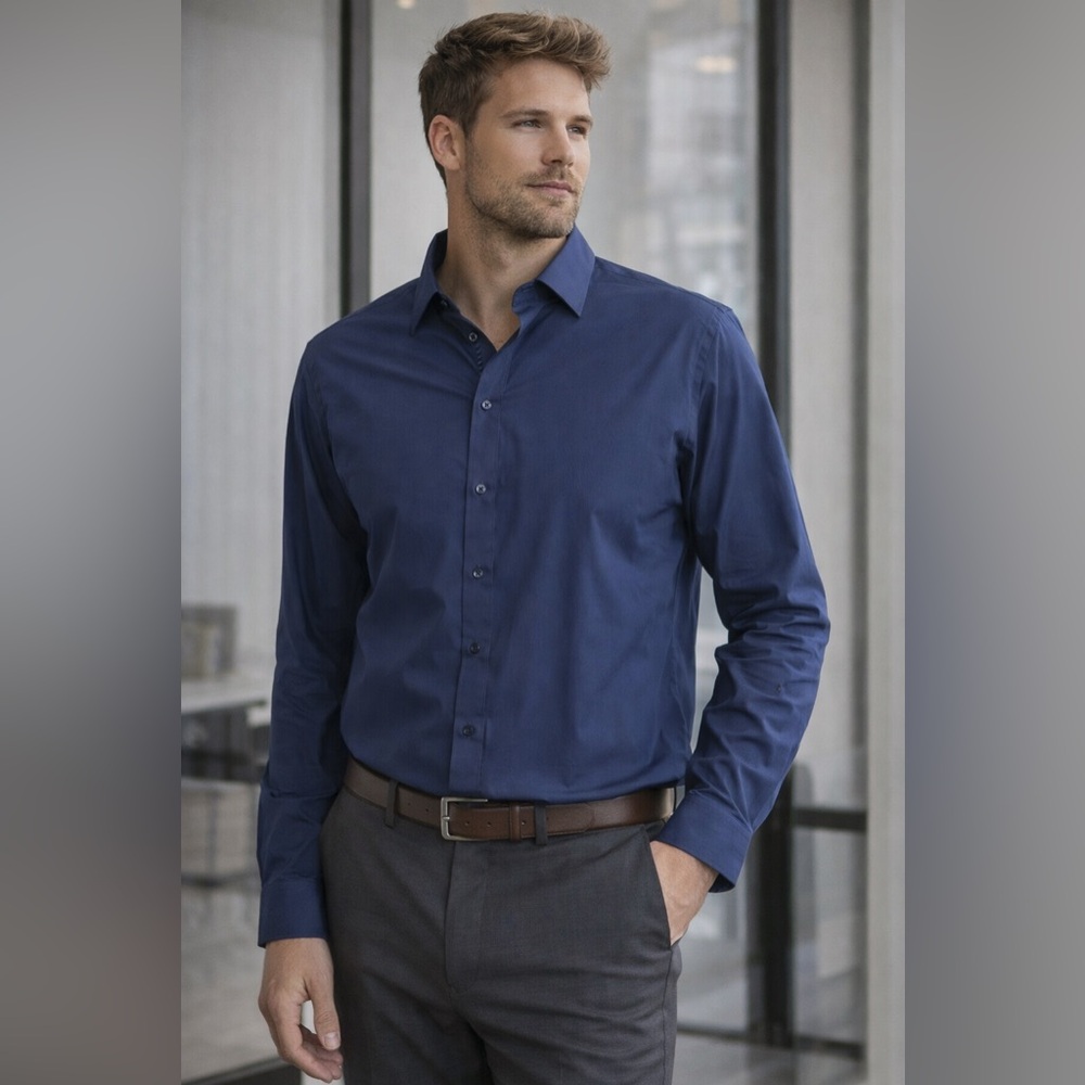 NWT Van Heusen Never Tuck Stain Shield Blue Dress Shirt XL Tall Big & Tall